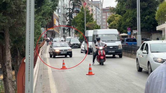 Trafik denetimini görünce anayolda geri geri kaçtı, motorize polis yakaladı