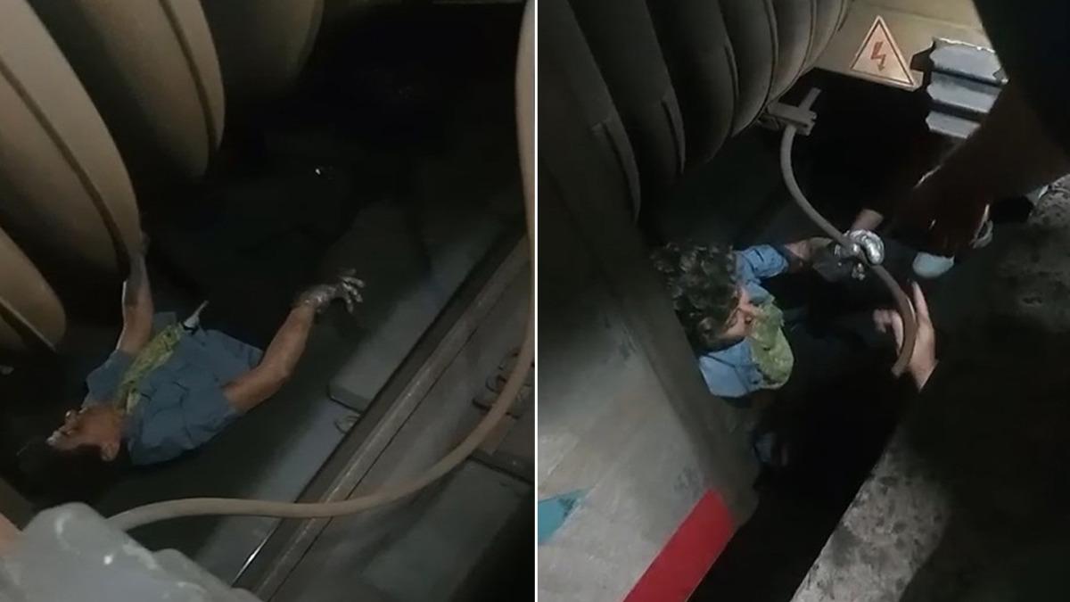 Marmaray'da panik anları! Raylara oturan yolcu trenin altında sıkıştı