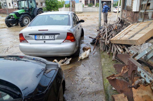 Kastamonu'da evleri su bastı, araçlar sele kapıldı