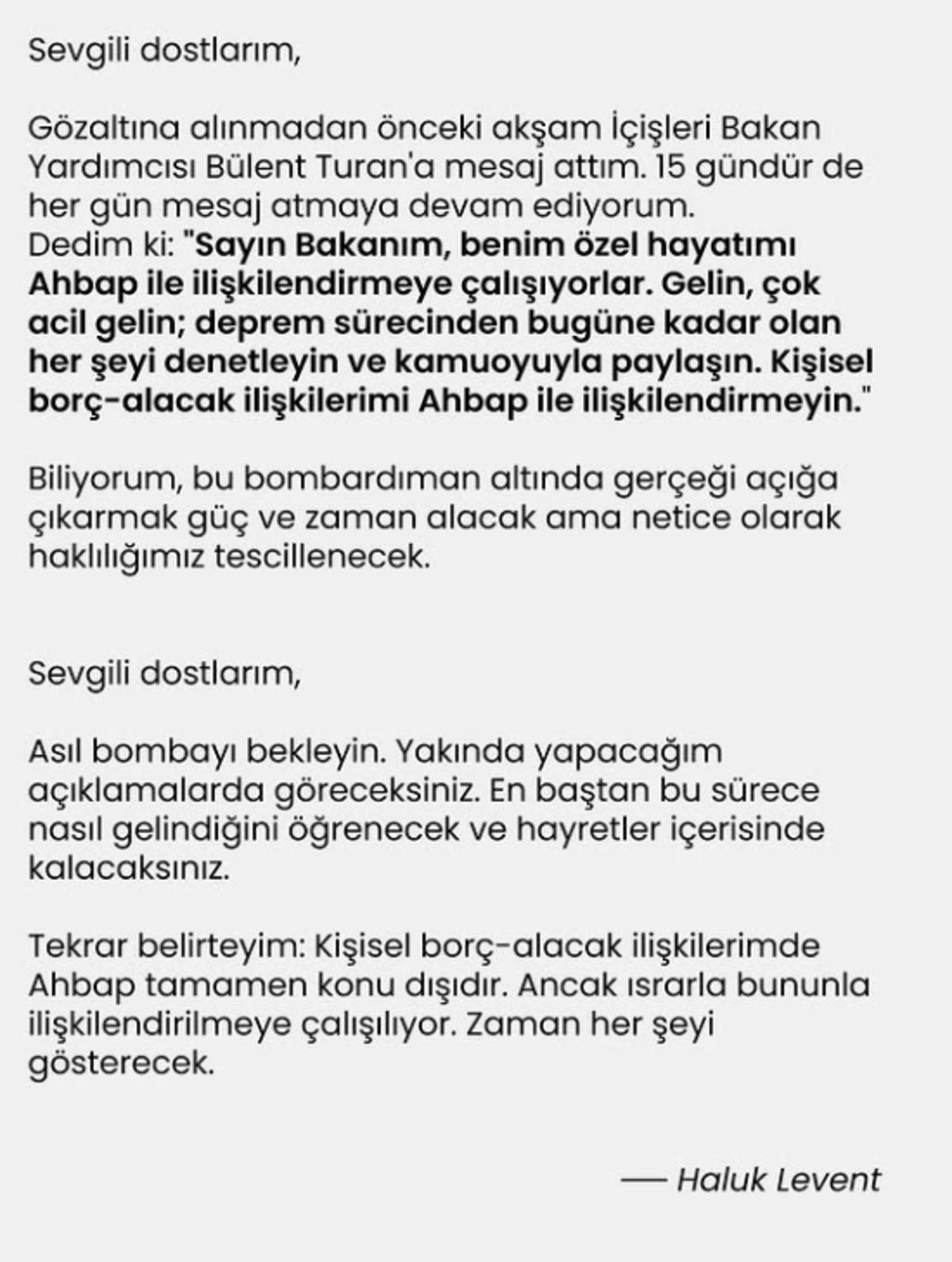 SON DAKİKA | Gözaltındaki Haluk Levent ten açıklama: "Asıl bombayı bekleyin" 2