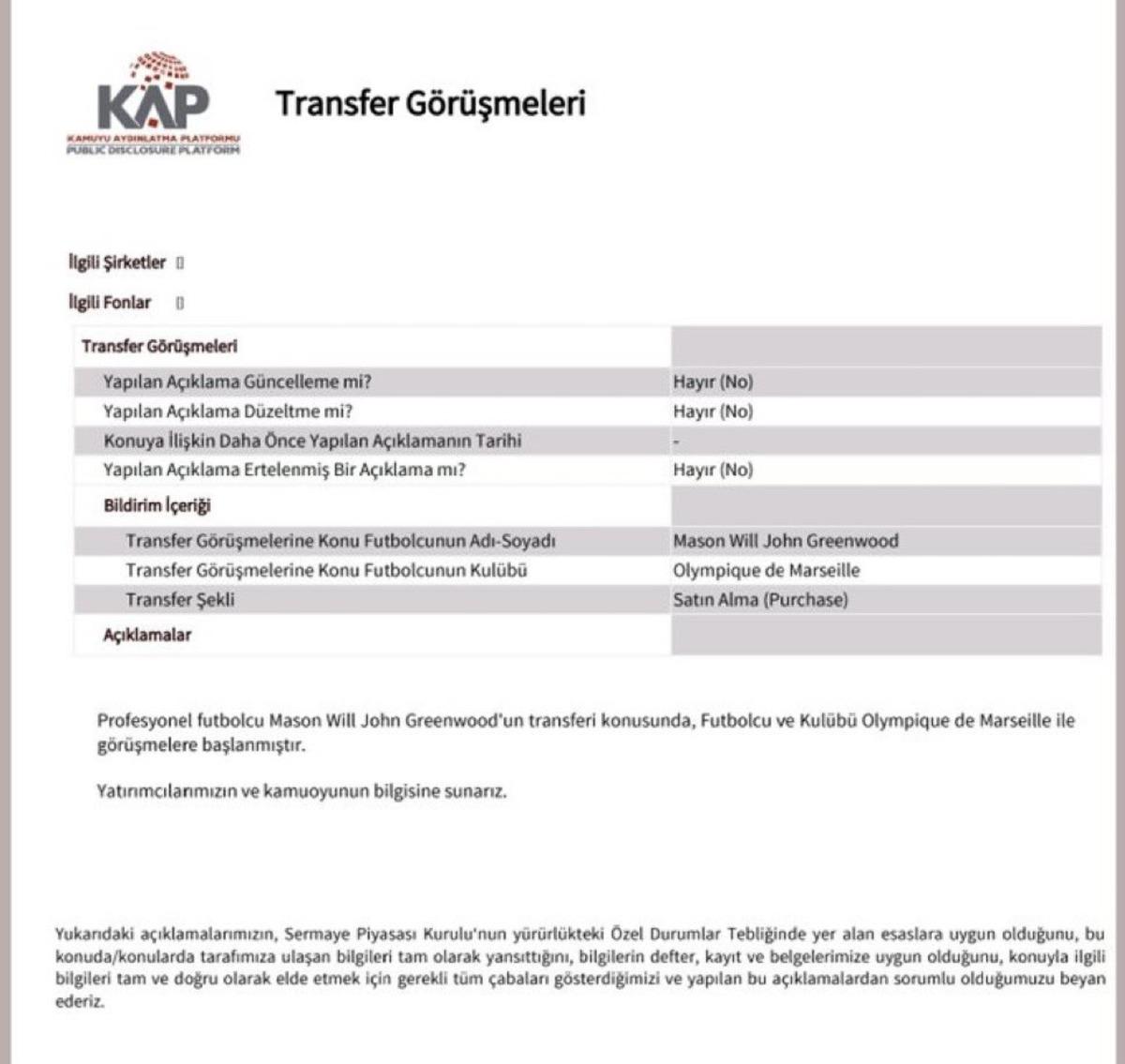 Fenerbahçe, Greenwood transferini KAP a bildirdi! 2