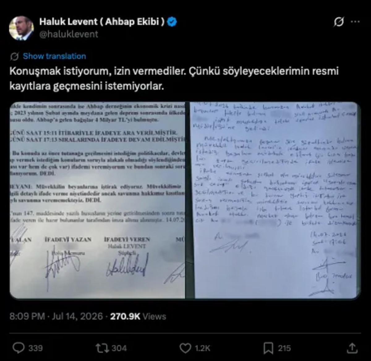 Haluk Levent in ifadesinin tamamı &ccedil;ıktı:  Zaafım var, risk aldım, bor&ccedil;landım  4