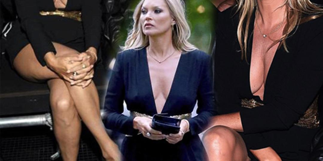 Kate Moss defilenin &ouml;n&uuml;ne ge&ccedil;ti, herkes sel&uuml;litli bacaklarını konuştu!