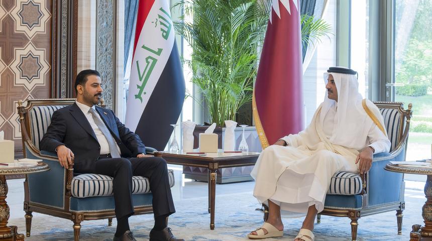 Katar Emiri Şeyh Temim,  Irak Başbakanı Zeydi ile g&ouml;r&uuml;şt&uuml;
