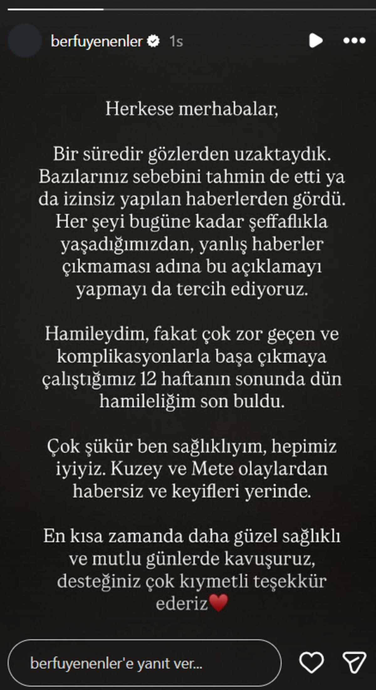 Berfu Yenenler "hamileydim" diyerek üzücü haberi verdi 2