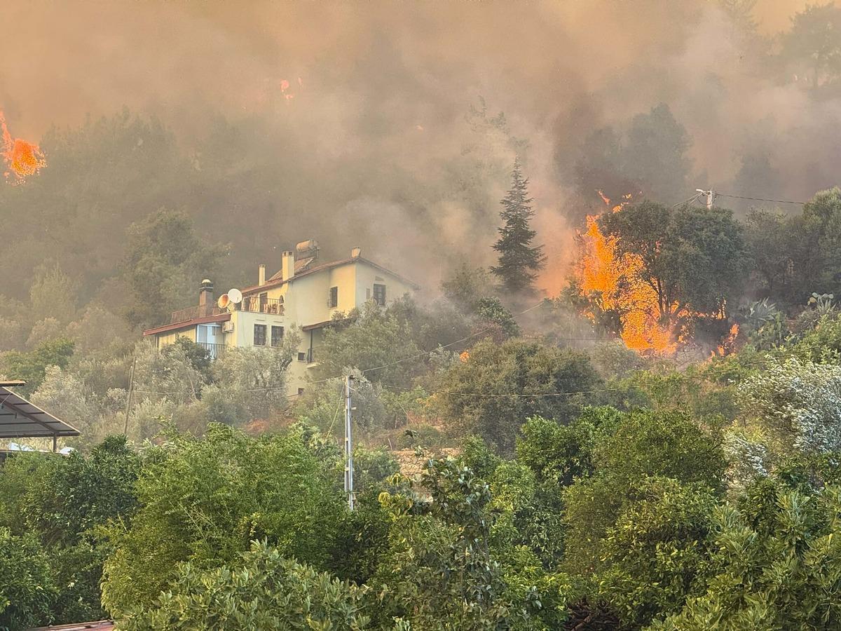 Muğla da orman yangını b&uuml;y&uuml;yor! Alevler evlere ulaştı 6