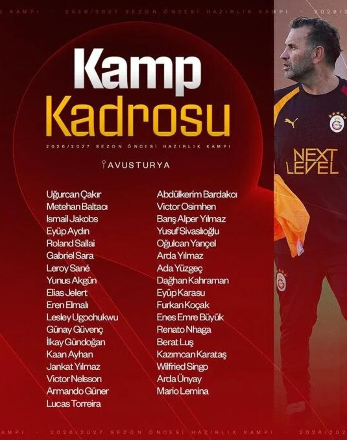 TFF ye bildirilmemişlerdi! Galatasaray ın kamp kadrosunda sürpriz 3