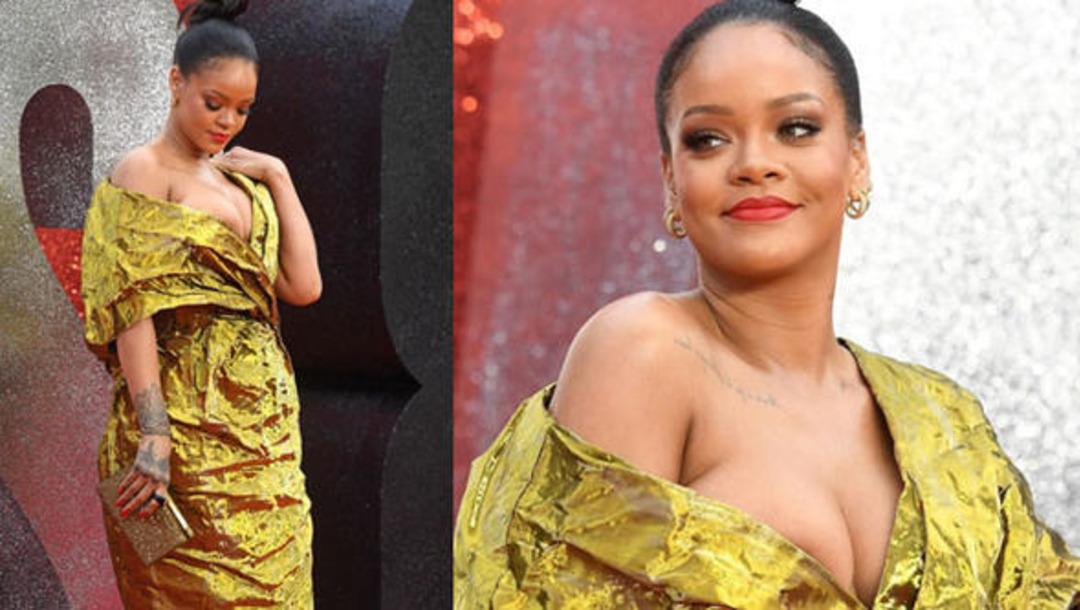 Rihanna'nın elbisesi ve dekoltesi olay oluyordu