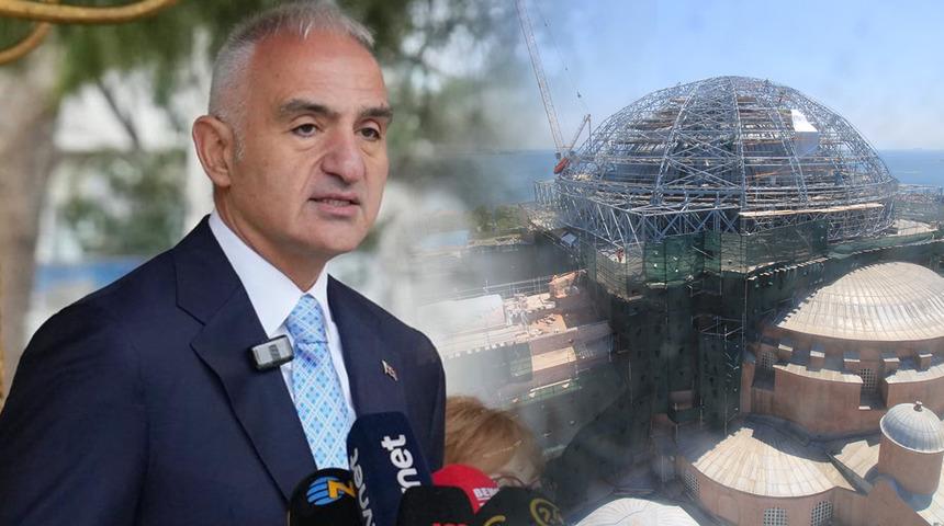 Ayasofya Camii'nde restorasyonda yeni d&ouml;nem! Bakan Ersoy: "&Ouml;nemli bir aşamayı daha başlattık"