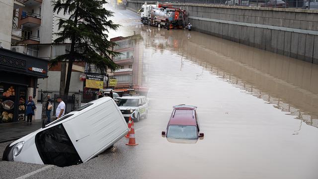 Ankara'yı sel vurdu: Yollar çöktü, araçlar suya gömüldü!