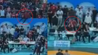 Güreş şampiyonasında şok olay! Hamza Yerlikaya mindere atlayıp hakemin üzerine yürüdü
