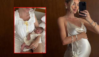 Elsa Hosk evinin bah&ccedil;esinde suda doğum yaptı! 