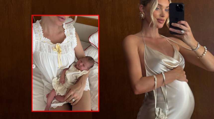 Elsa Hosk evinin bah&ccedil;esinde suda doğum yaptı! 