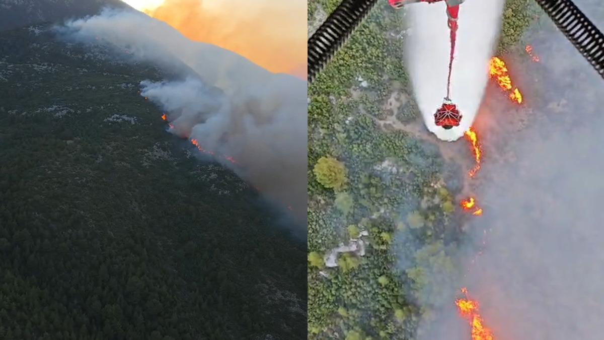 Kaş'ta korkutan yangın! Hem havadan hem karadan müdahale ediliyor