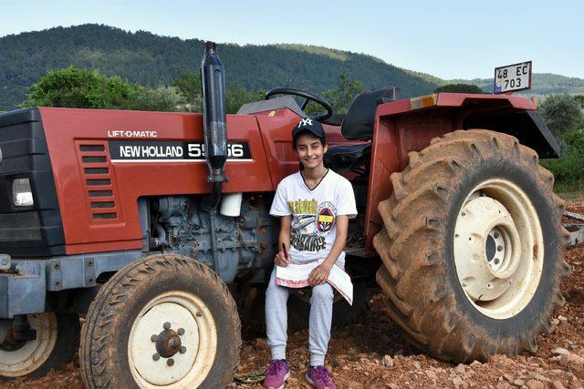 Tarlada çift süren genç kız, molalarda da üniversite sınavına hazırlanıyor