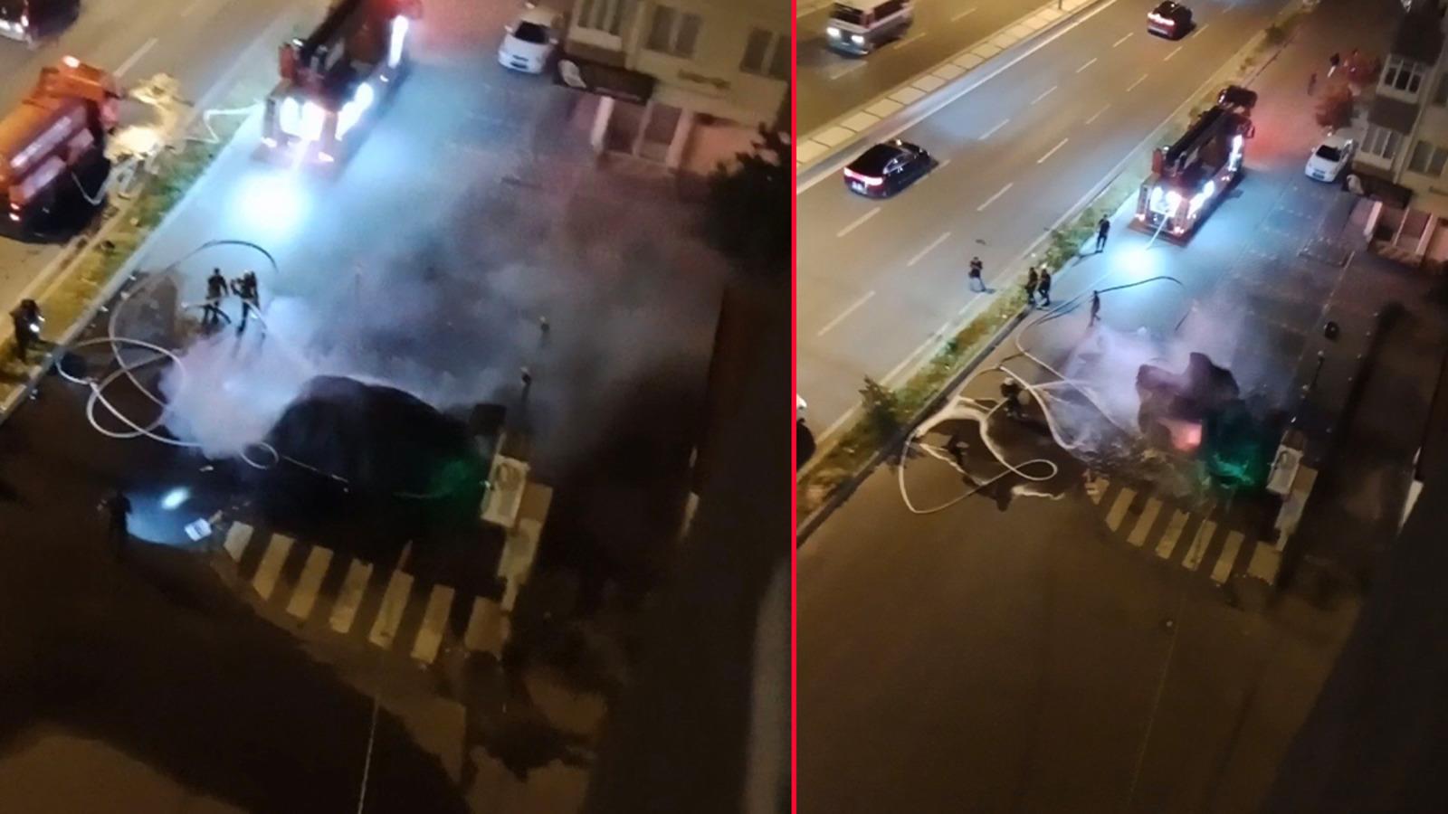 Elektrikli araç bomba gibi patladı! O anlar kameraya saniye saniye yansıdı
