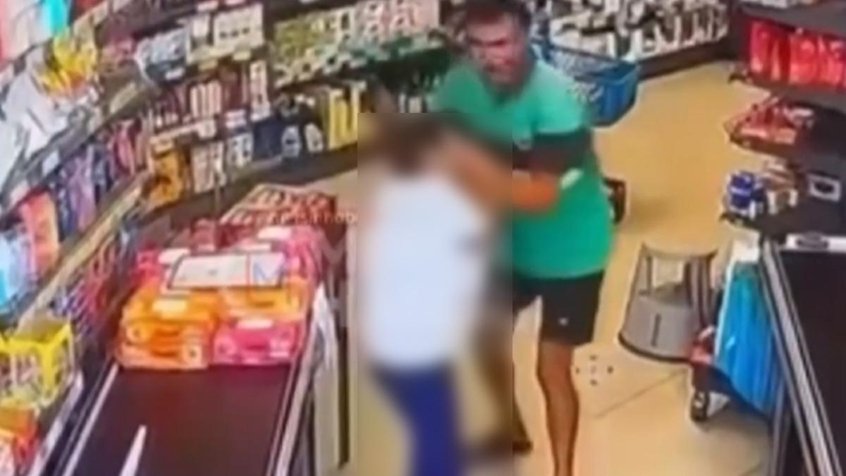 Sosyal medyada infial yaratan görüntüler! Markete girip çocuğu darp etti 1