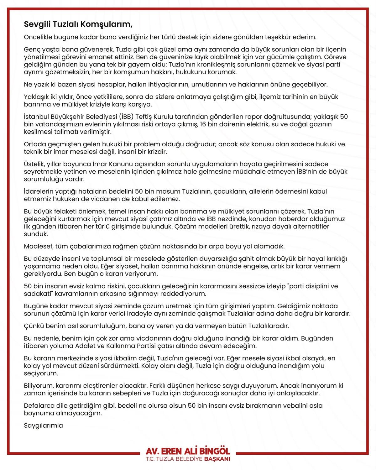 AK Parti ye katılan Tuzla Belediye Başkanı Eren Ali Bingöl den ilk açıklama geldi 3