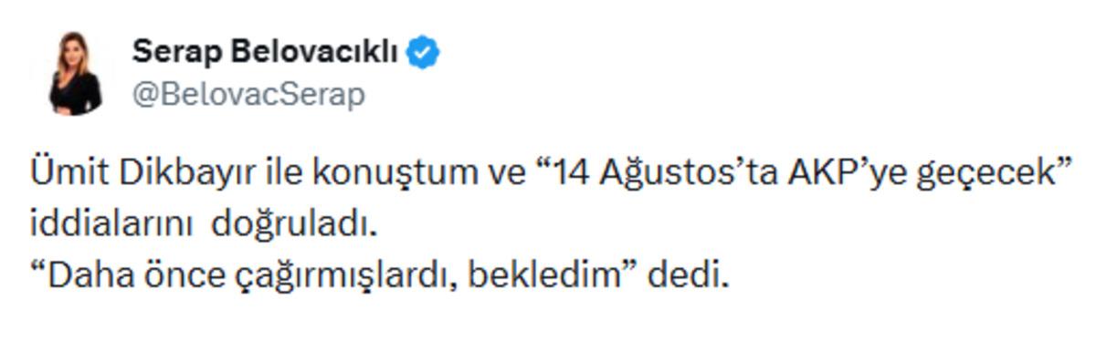 &Uuml;mit Dikbayır AK Parti ye katılıyor! Sosyal medyadan duyurdu: "Daha &ouml;nce &ccedil;ağırmışlardı, bekledim   2