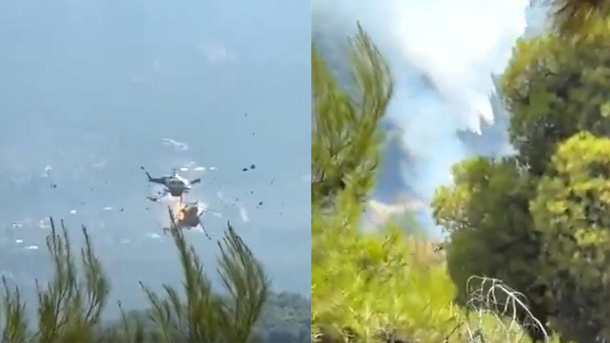Son dakika | Yunanistan da korkun&ccedil; helikopter kazası! Havada &ccedil;arpıştıkları anlar kamerada  2