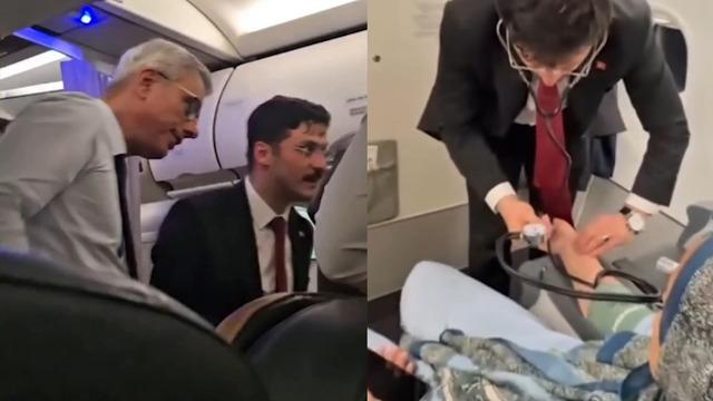 Bakan Memişoğlu, uçakta rahatsızlanan yolcuya müdahale etti