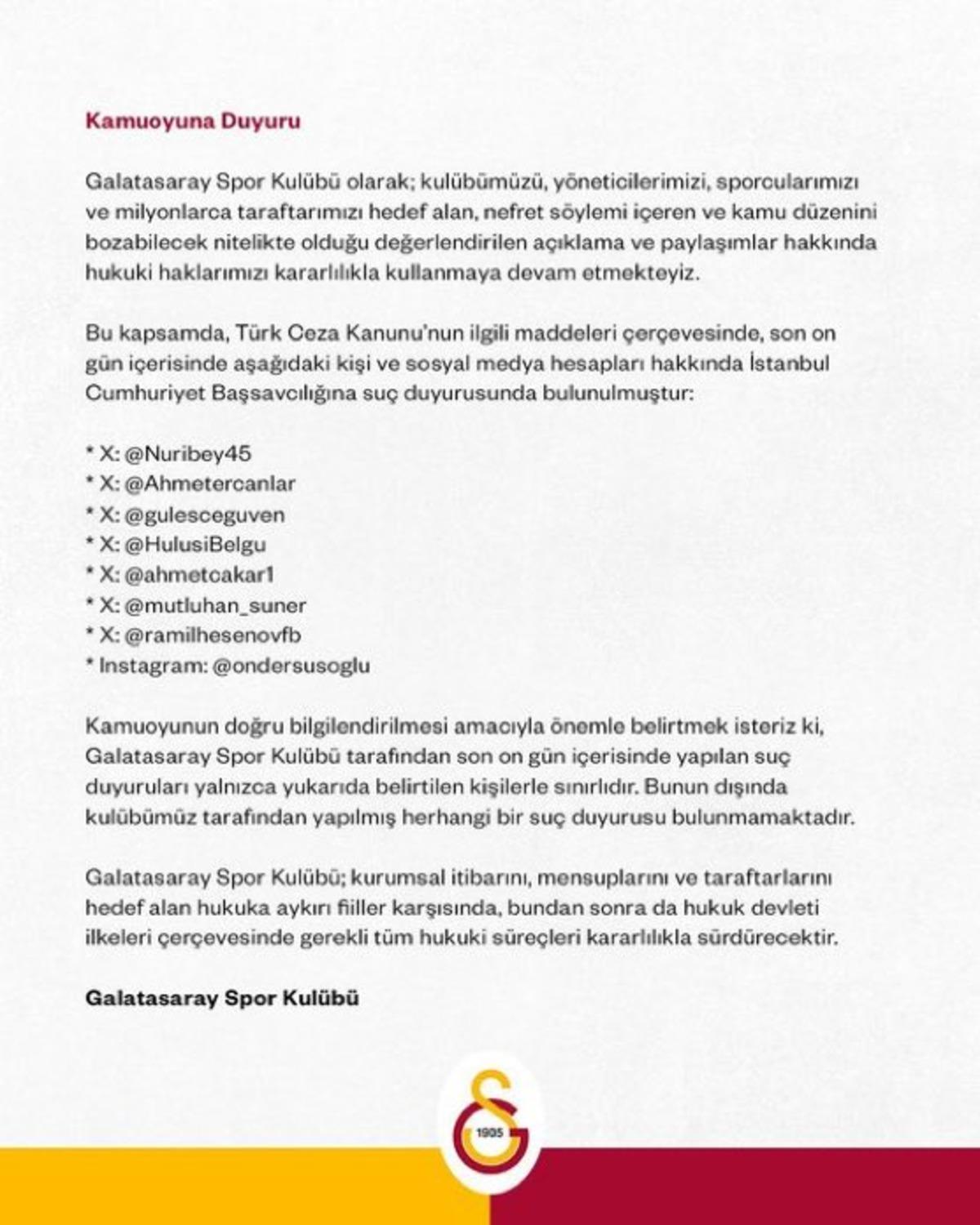 Galatasaray dan 8 sosyal medya hesabı için suç duyurusu 1