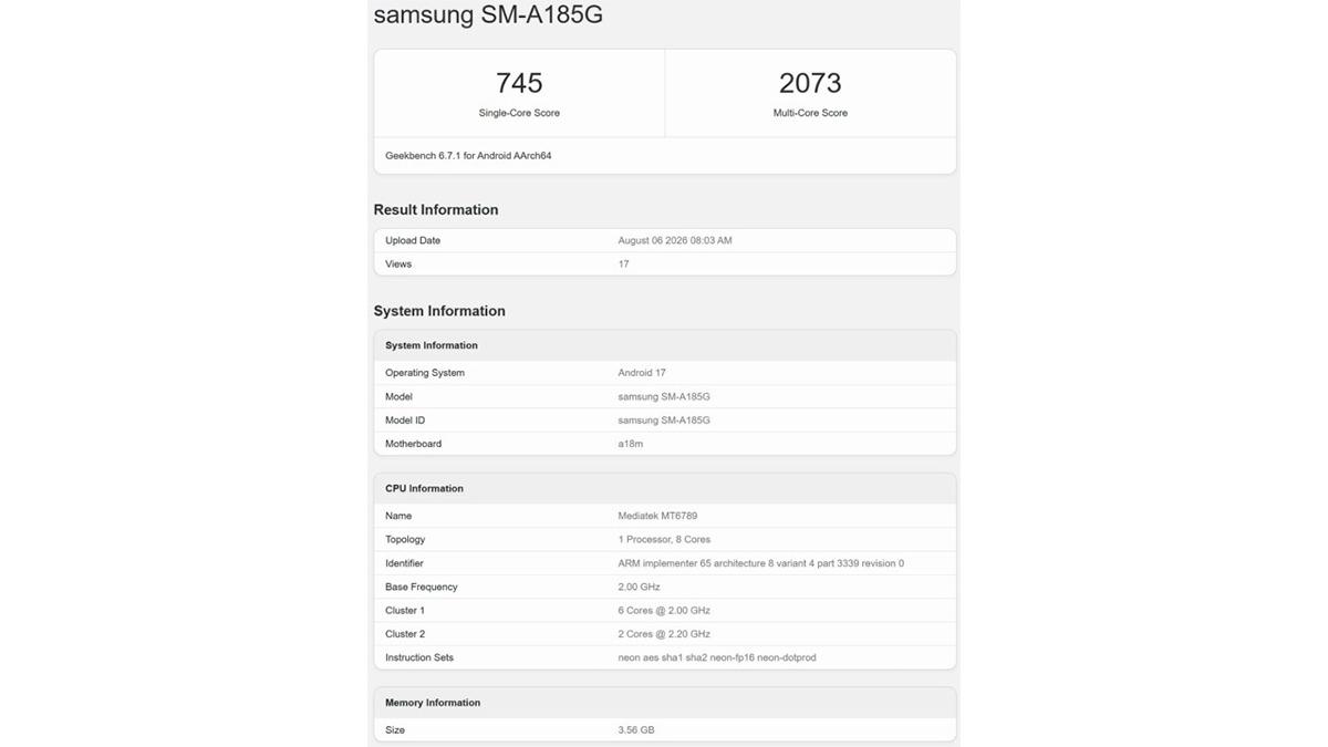 Samsung Galaxy A18 performans testinde ortaya çıktı: İşlemcisi ve Android sürümü belli oldu 1