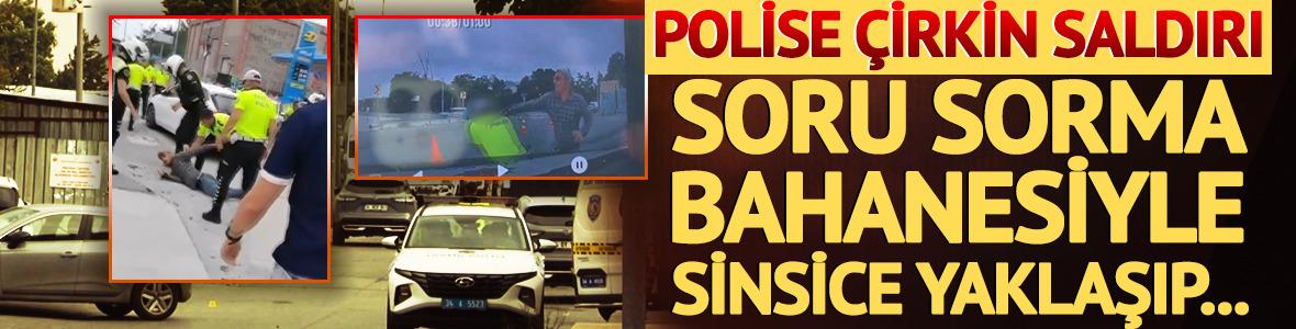Yer: Fatih... Soru sorma bahanesiyle yaklaşıp bı&ccedil;akla polise saldırdı! Korkun&ccedil; anlar kamerada