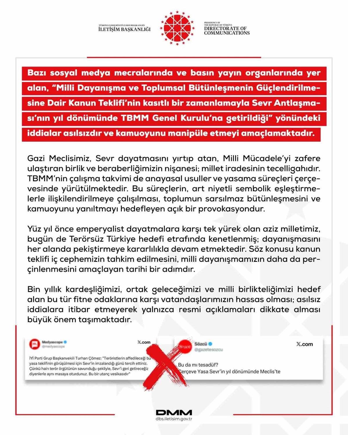 DMM’den çerçeve yasayla ilgili Sevr Antlaşması iddiasına açıklama 1