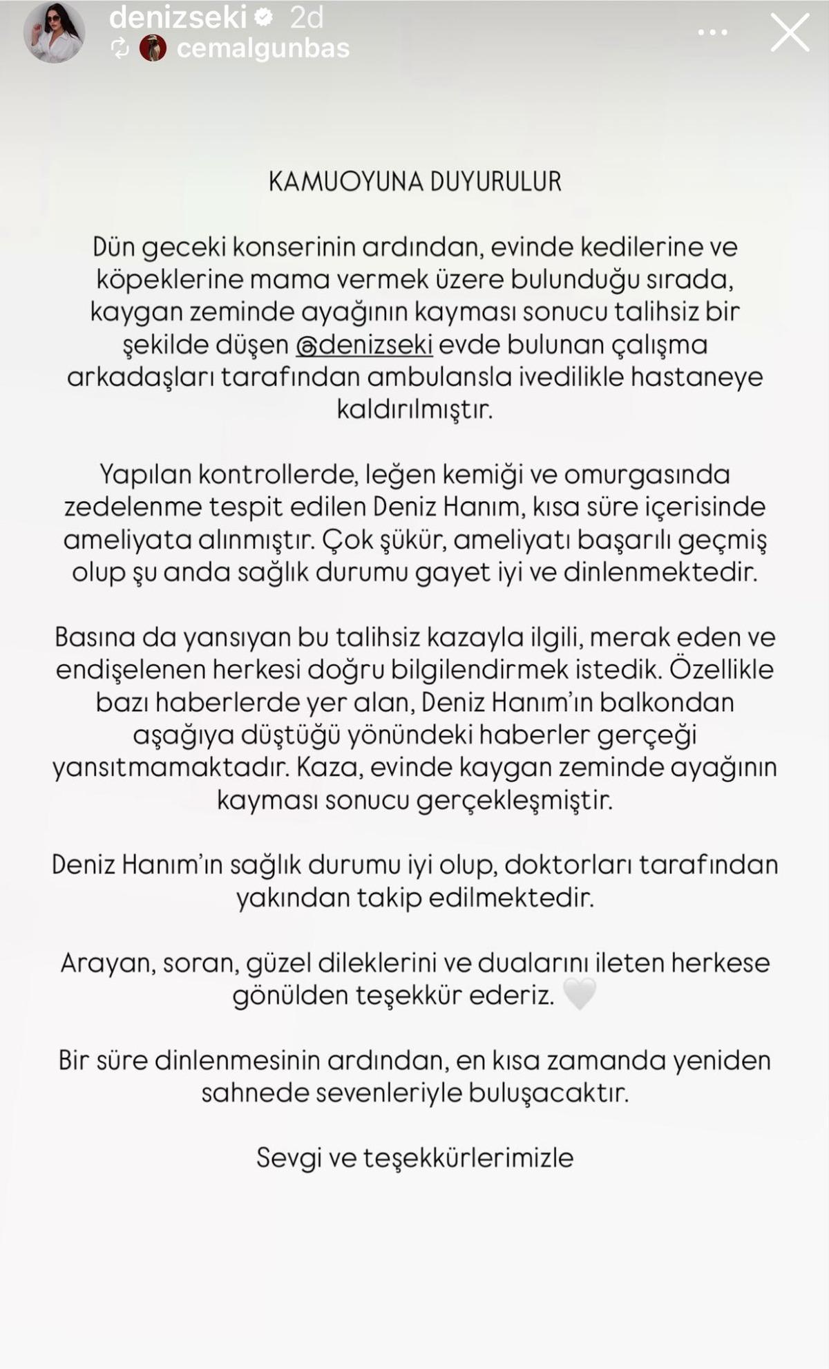Şarkıcı Deniz Seki evinde düşerek yaralandı! Sağlık durumuyla ilgili açıklama 2