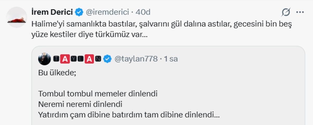 İrem Derici den Mabel Matiz tepkisi! "Halime yi samanlıkta bastılar..." 2