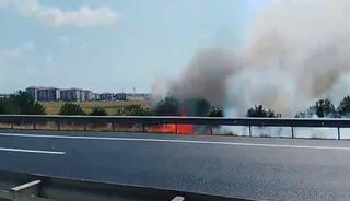 Silivri'de tarlada yangın; TEM Otoyolu trafiğe kapatıldı