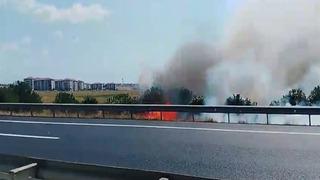 Silivri'de tarlada yangın; TEM Otoyolu trafiğe kapatıldı