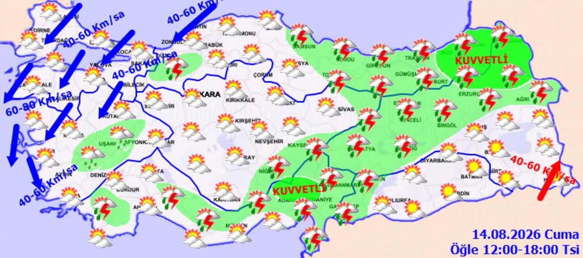 Meteoroloji den iki uyarı birden: Sıcaklık d&uuml;ş&uuml;yor, r&uuml;zgar 80 kilometreyi bulacak! (14 Ağustos hava durumu) 4