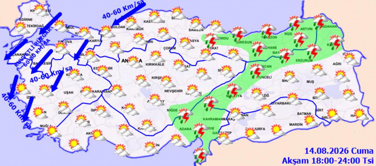 Meteoroloji den iki uyarı birden: Sıcaklık d&uuml;ş&uuml;yor, r&uuml;zgar 80 kilometreyi bulacak! (14 Ağustos hava durumu) 5