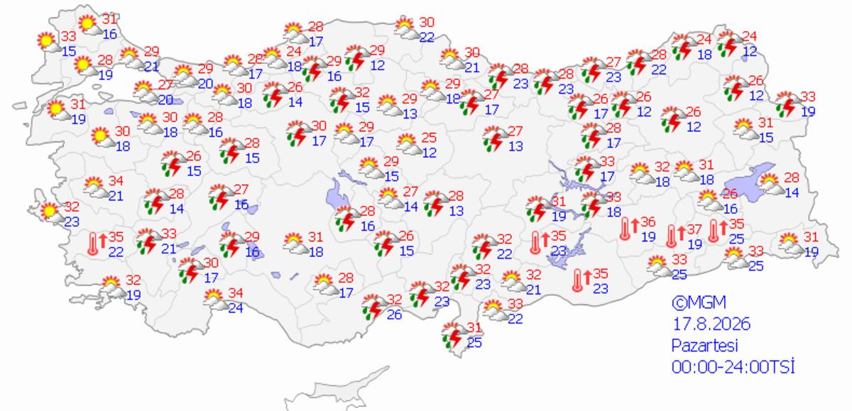 Meteoroloji den iki uyarı birden: Sıcaklık d&uuml;ş&uuml;yor, r&uuml;zgar 80 kilometreyi bulacak! (14 Ağustos hava durumu) 10