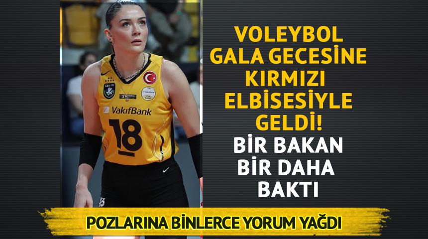 Voleybol gala gecesinde! Kırmızı elbisesiyle beğeni topladı