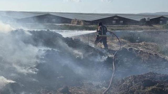 Bandırma'da besi çiftliği yakınında otluk alanda yangın