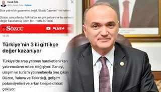 S&ouml;zc&uuml;'n&uuml;n haberini paylaştı! Faruk &Ouml;zl&uuml;: "D&uuml;zce 3 ilden birincisi"