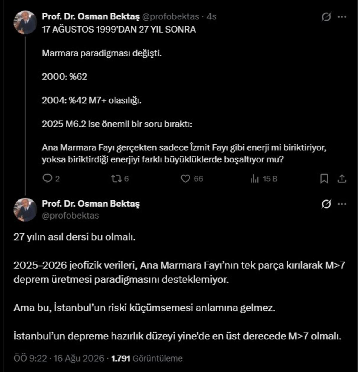 Marmara depreminin yıl dönümünde Osman Bektaş tan İstanbul için kritik uyarı 2