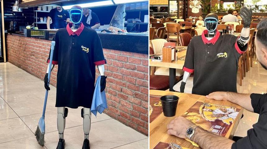 Maaşı ve izin g&uuml;n&uuml; var! &Ccedil;in'den gelen robot garsona yoğun ilgi