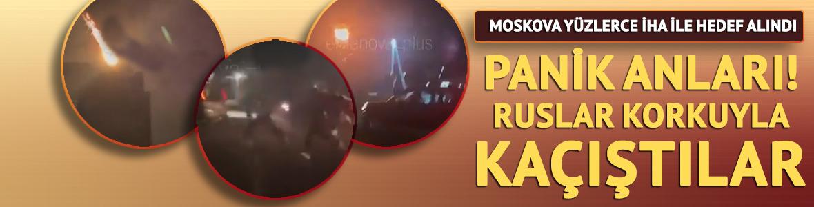 Moskova y&uuml;zlerce İHA ile hedef alındı! Panik anları, Ruslar korkuyla ka&ccedil;ıştılar
