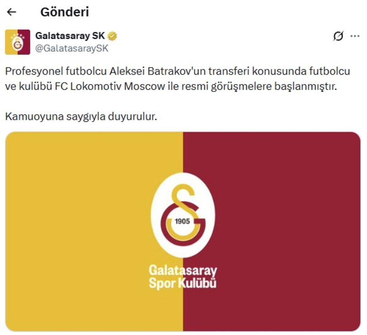 Galatasaray, Aleksey Batrakov u KAP a bildirdi 1
