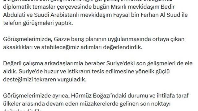 Bakan Fidan, Mısırlı ve Suudi Arabistanlı mevkidaşlarıyla görüştü