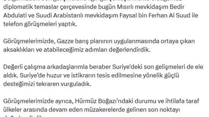 Bakan Fidan, Mısırlı ve Suudi Arabistanlı mevkidaşlarıyla g&ouml;r&uuml;şt&uuml;