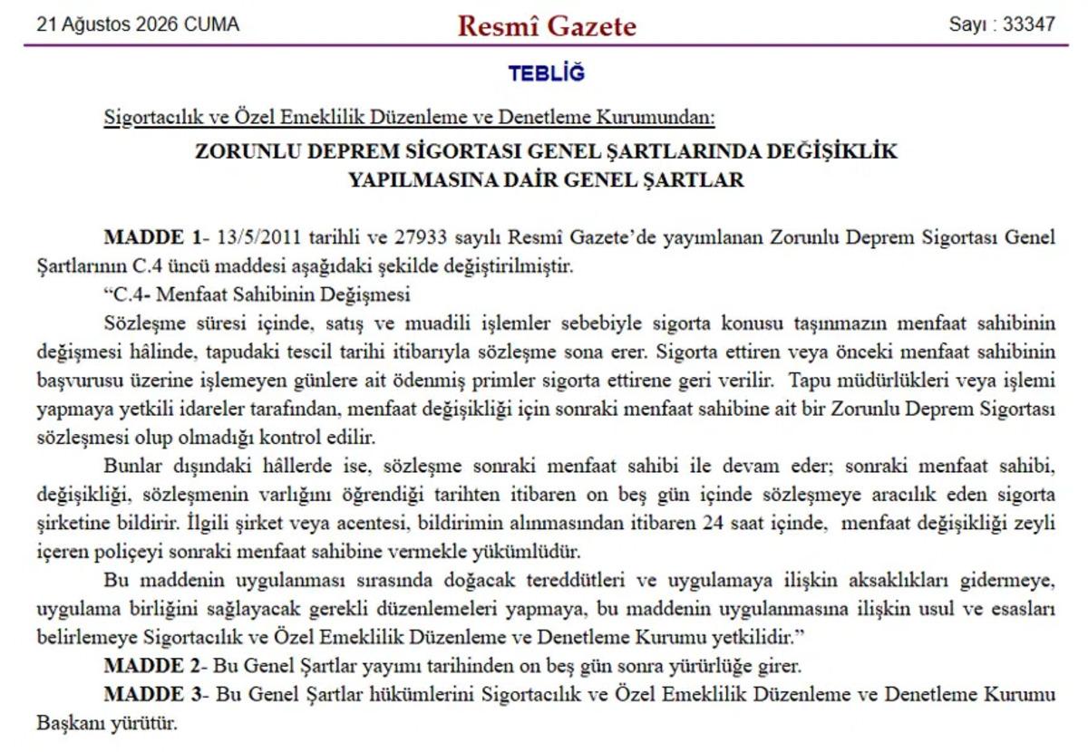 DASK ta yeni dönem Resmi Gazete de! Ev alıp satacaklar dikkat! 2