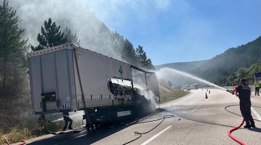 Bolu'da tırda başlayıp ağa&ccedil;lara sı&ccedil;rayan yangın s&ouml;nd&uuml;r&uuml;ld&uuml;