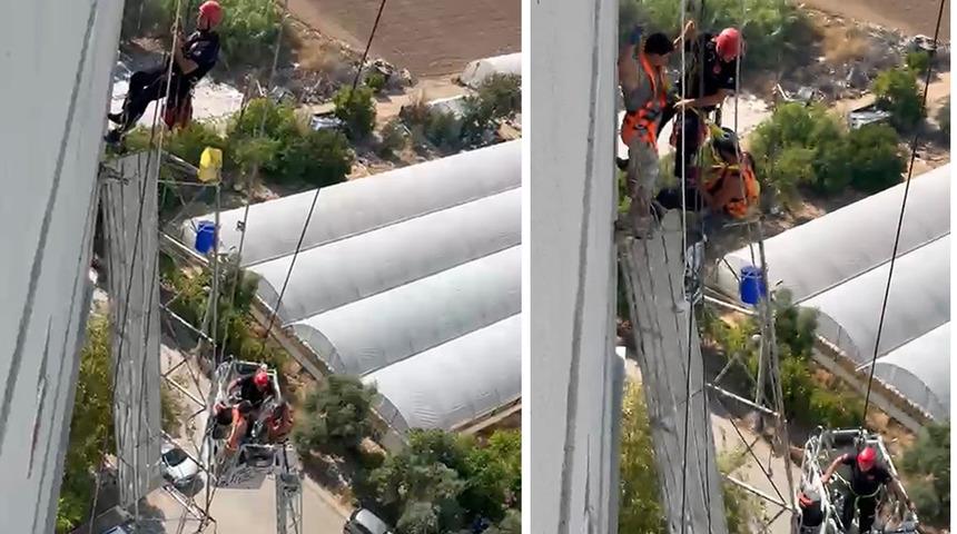Halatı kopan iskelede mahsur kalan 2 iş&ccedil;iyi itfaiye kurtardı