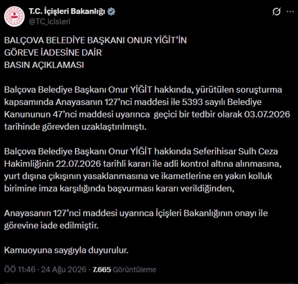 Son dakika | İ&ccedil;işleri nden CHP li belediye başkanı i&ccedil;in karar: Onur Yiğit g&ouml;revine iade edildi 1