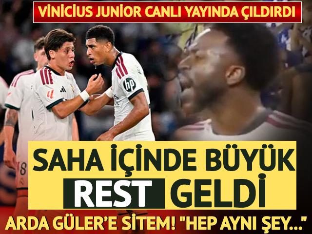 Real Madrid'de Vinicius Jr'dan Arda G&uuml;ler'e saha i&ccedil;inde b&uuml;y&uuml;k rest! "Hep aynı şey..."
